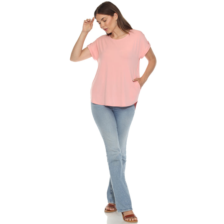 Women's Folded Short Sleeve Solid Top
