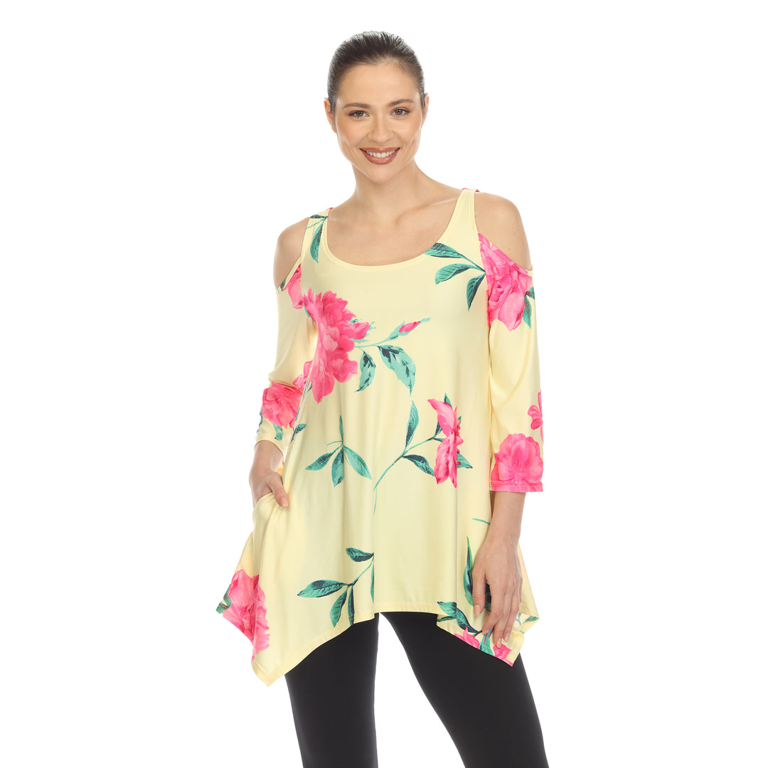 Women's Floral Printed Cold Shoulder Tunic