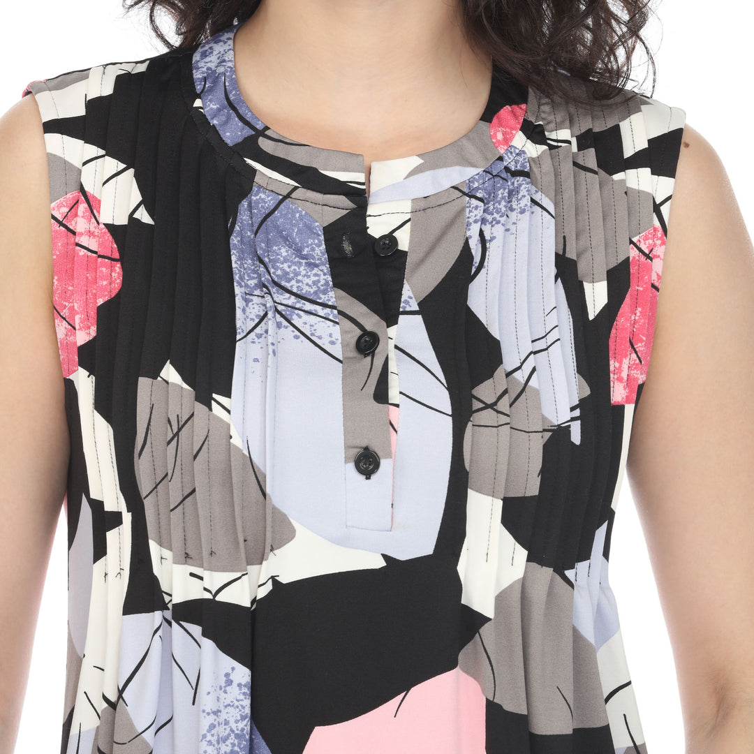 Women's Pleated Front Sleeveless Tunic Top