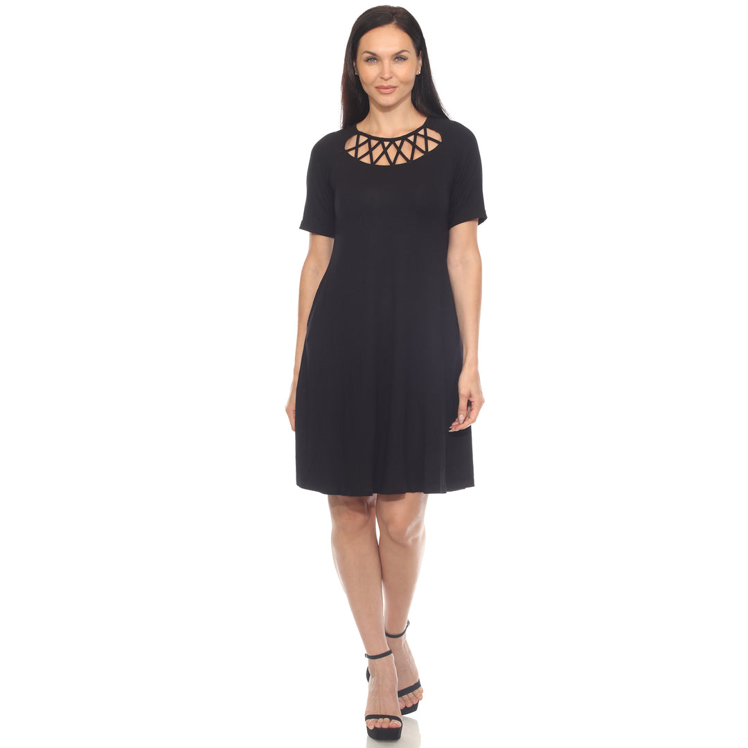 Women's Short Sleeve Criss-Cross Neck A-Line Dress