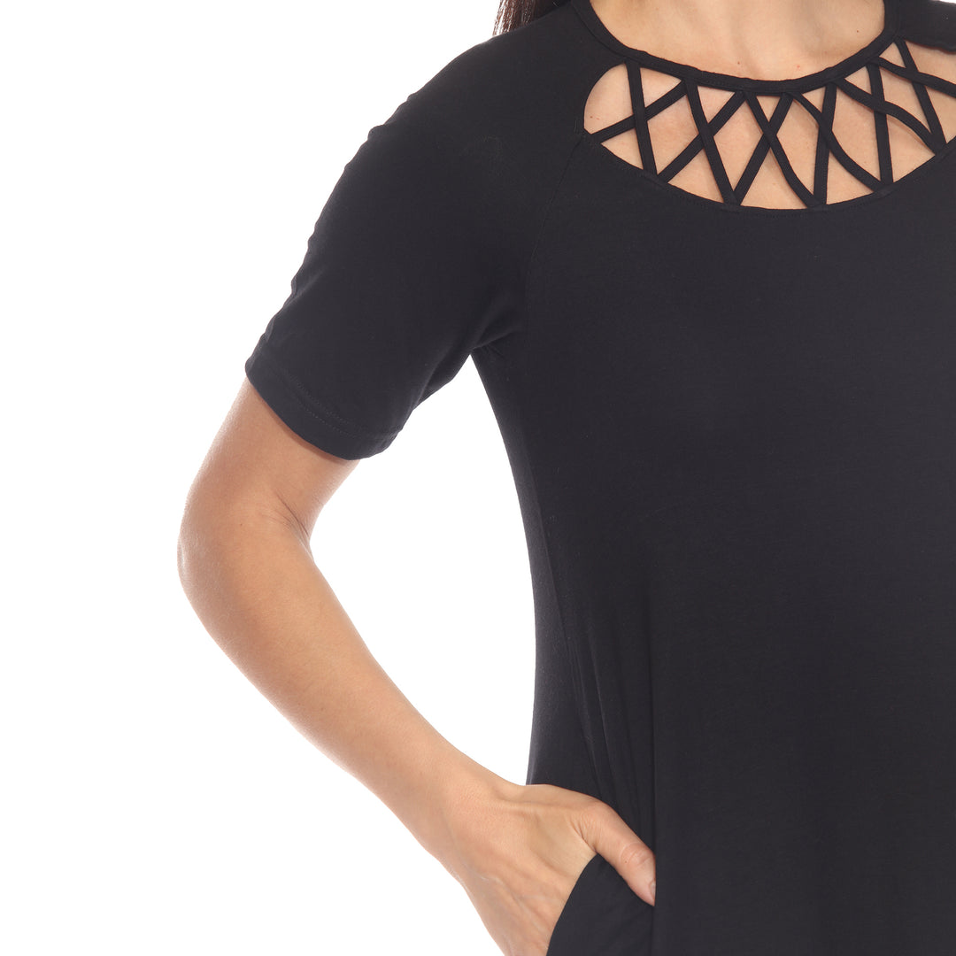 Women's Short Sleeve Criss-Cross Neck A-Line Dress