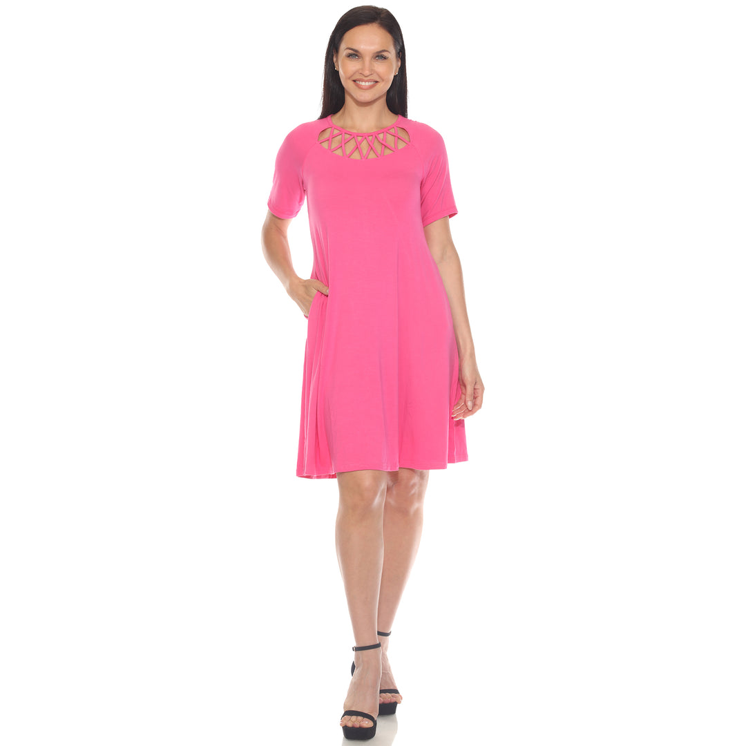 Women's Short Sleeve Criss-Cross Neck A-Line Dress
