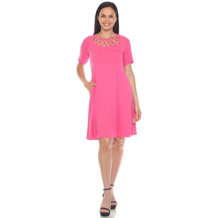 Women's Short Sleeve Criss-Cross Neck A-Line Dress