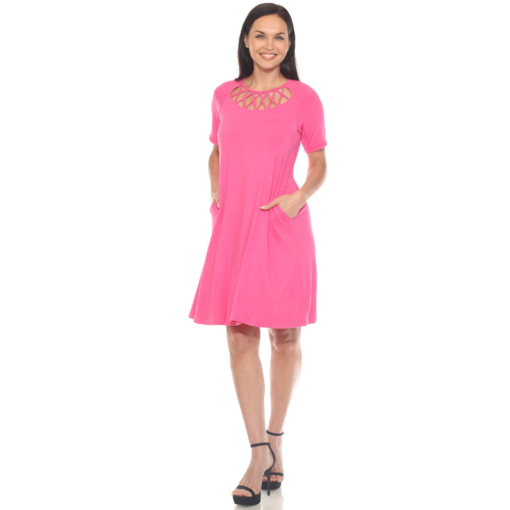 Women's Short Sleeve Criss-Cross Neck A-Line Dress