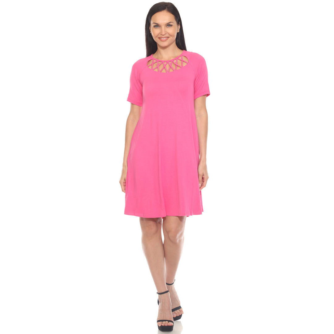 Women's Short Sleeve Criss-Cross Neck A-Line Dress