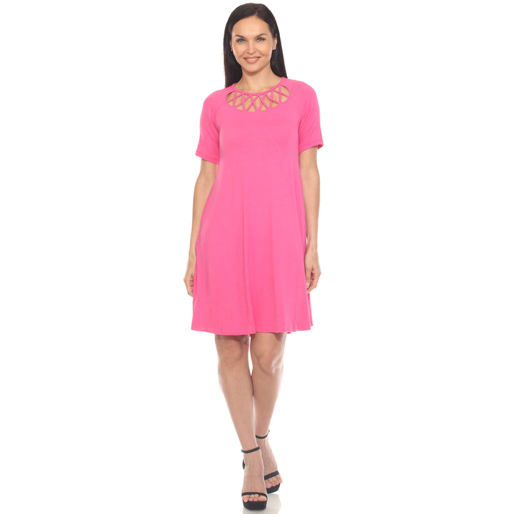 Women's Short Sleeve Criss-Cross Neck A-Line Dress