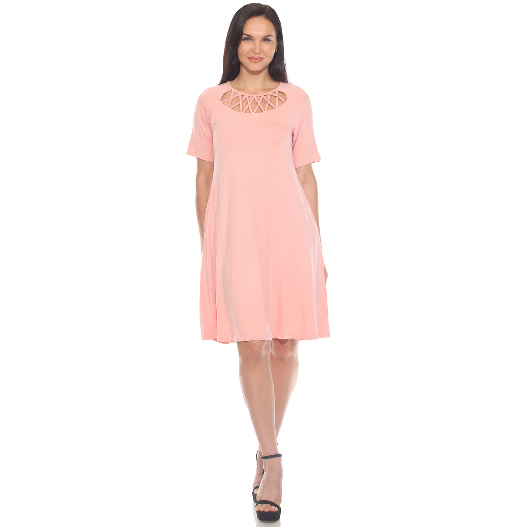 Women's Short Sleeve Criss-Cross Neck A-Line Dress