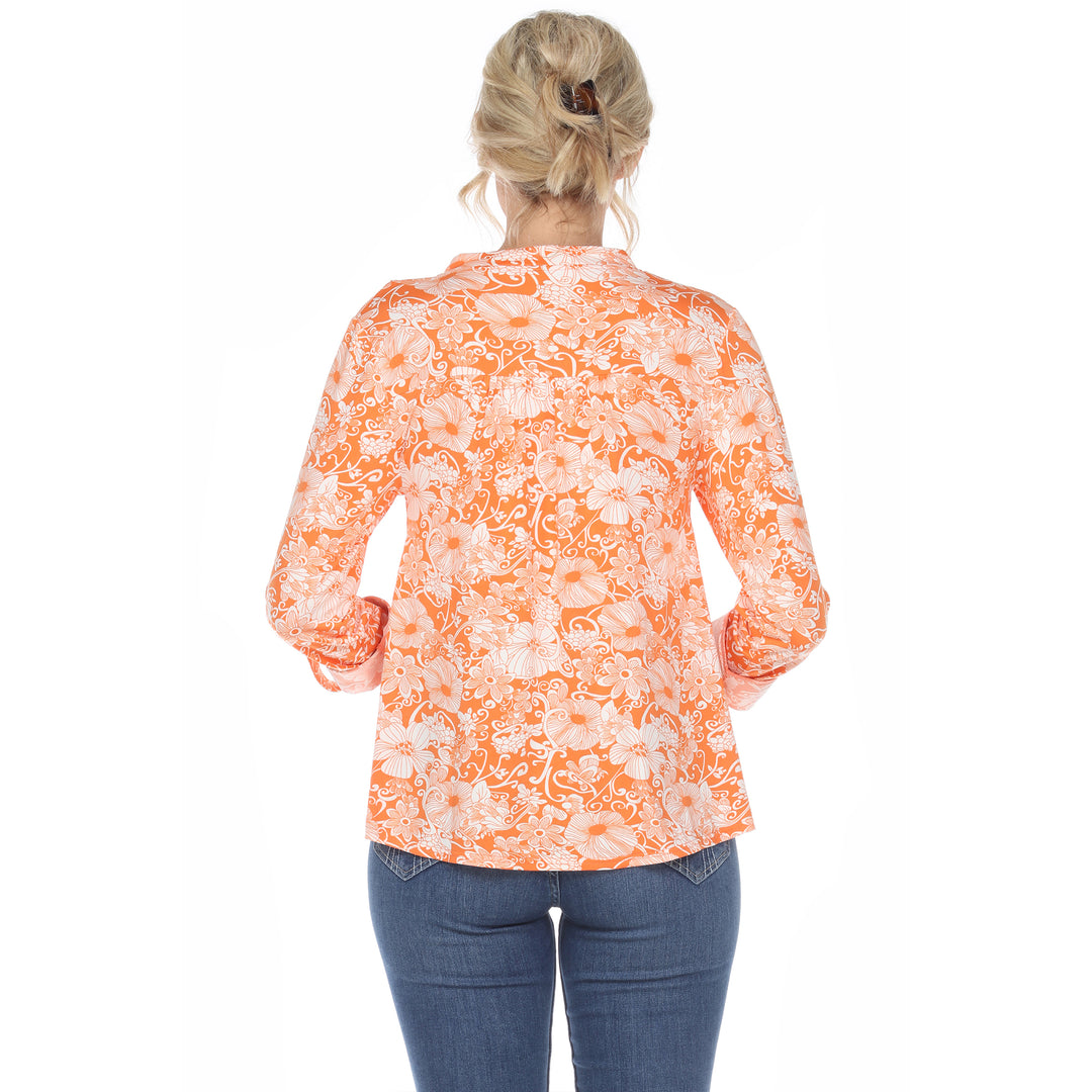 Women's Pleated Long Sleeve Floral Print Blouse