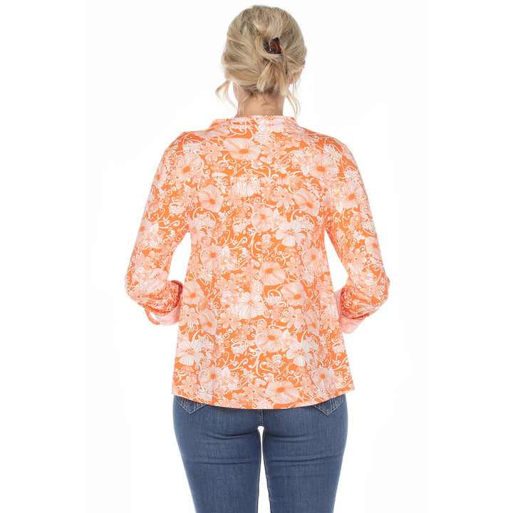 Women's Pleated Long Sleeve Floral Print Blouse