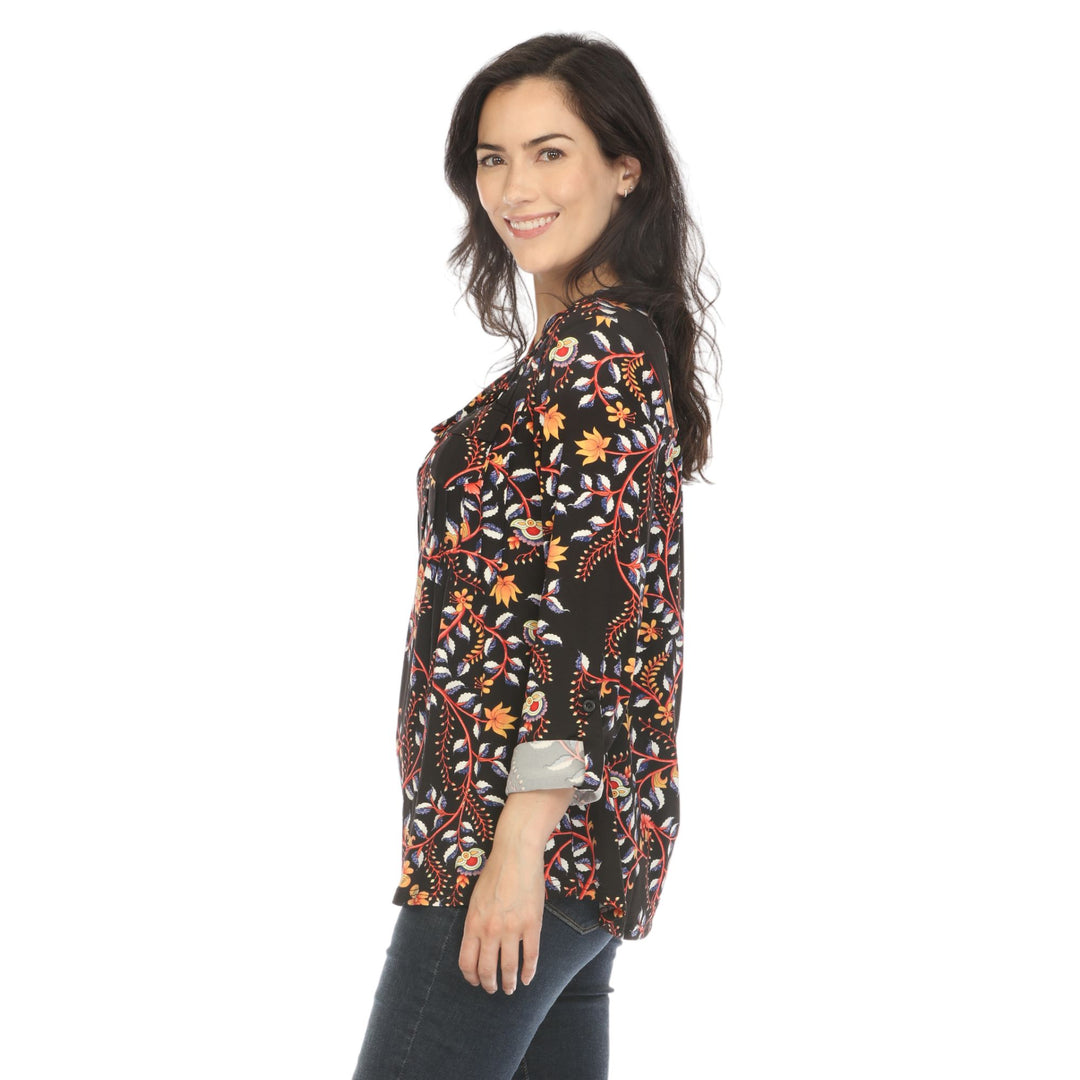 Women's Paisley Button Front Tunic Top