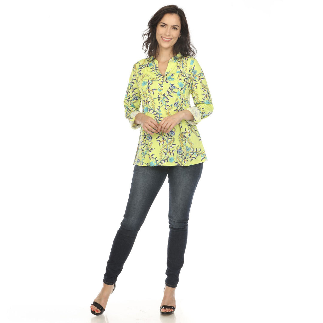 Women's Paisley Button Front Tunic Top