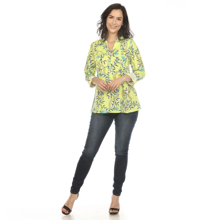 Women's Paisley Button Front Tunic Top