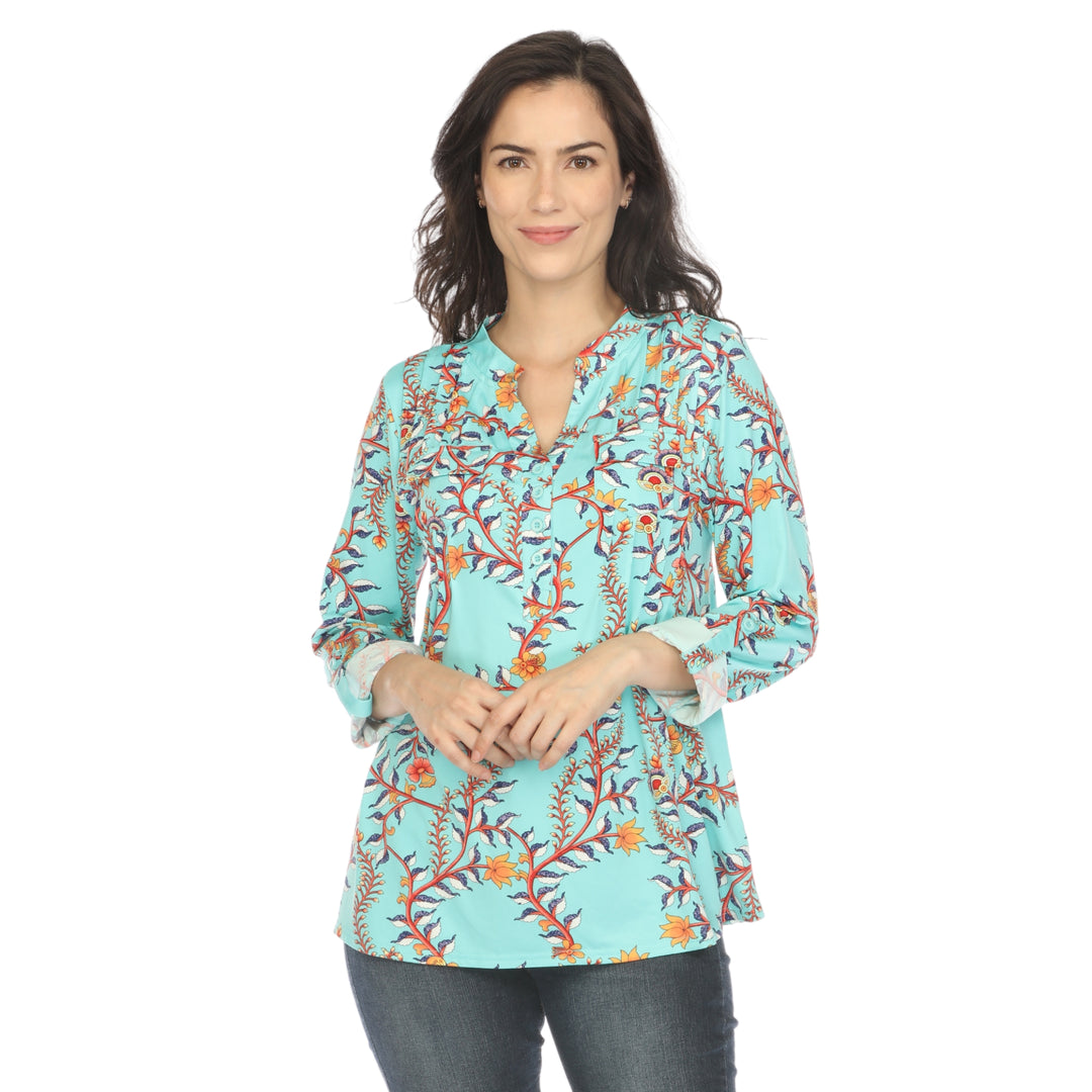 Women's Paisley Button Front Tunic Top