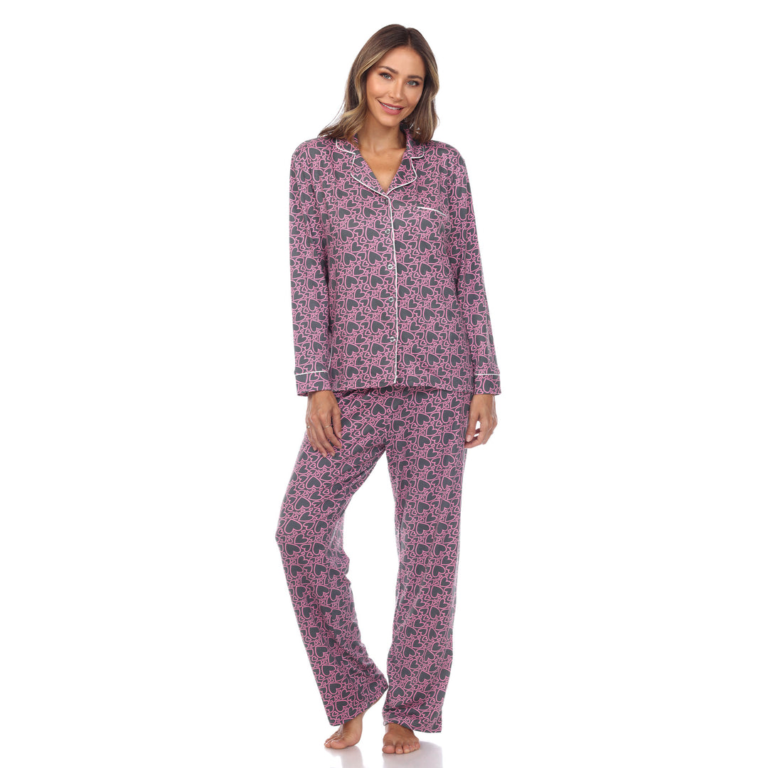 Long Sleeve Heart Print Pajama Set
