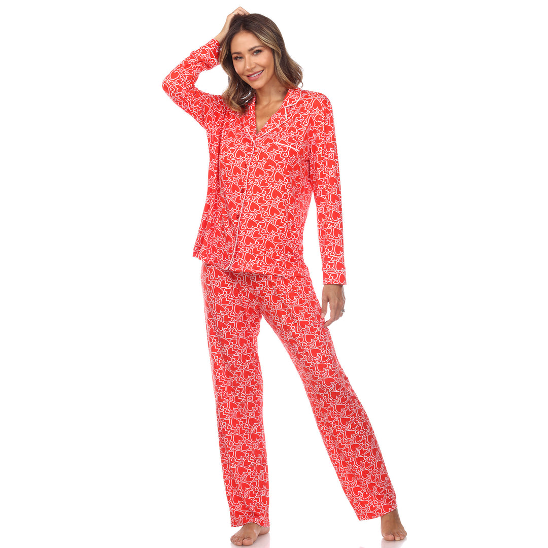 Long Sleeve Heart Print Pajama Set