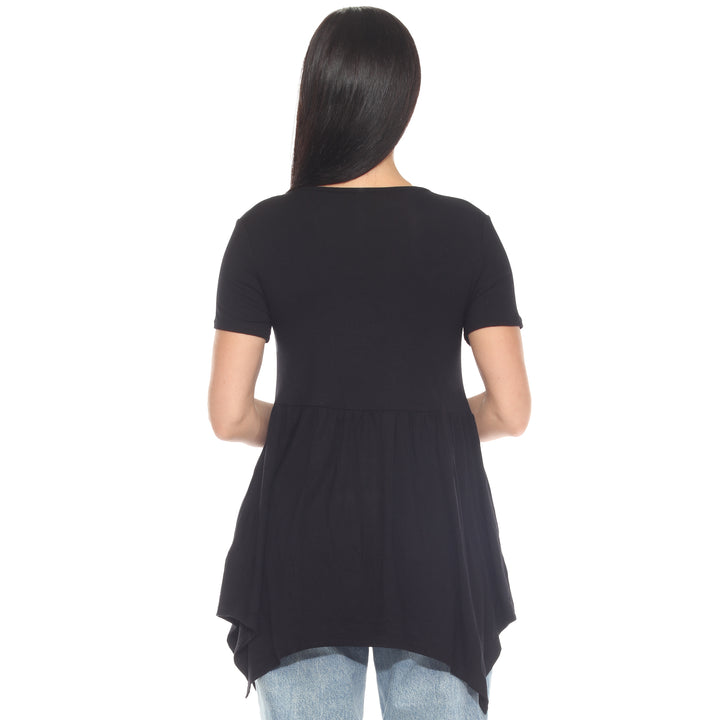 Women's Short Sleeve Shirred Front Knit Tunic Top with Pockets