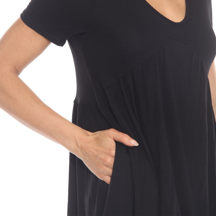 Women's Short Sleeve Shirred Front Knit Tunic Top with Pockets