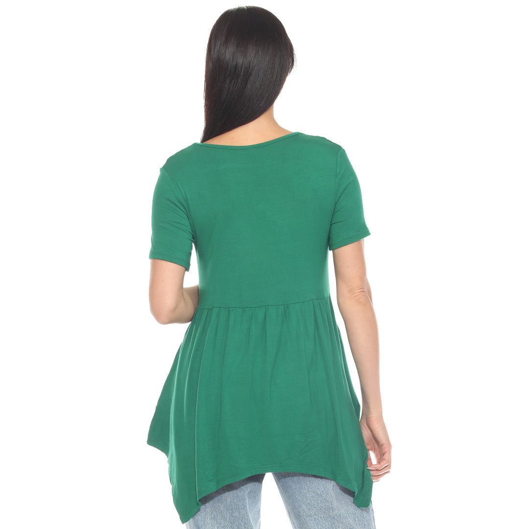 Women's Short Sleeve Shirred Front Knit Tunic Top with Pockets