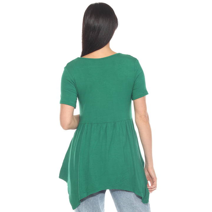 Women's Short Sleeve Shirred Front Knit Tunic Top with Pockets
