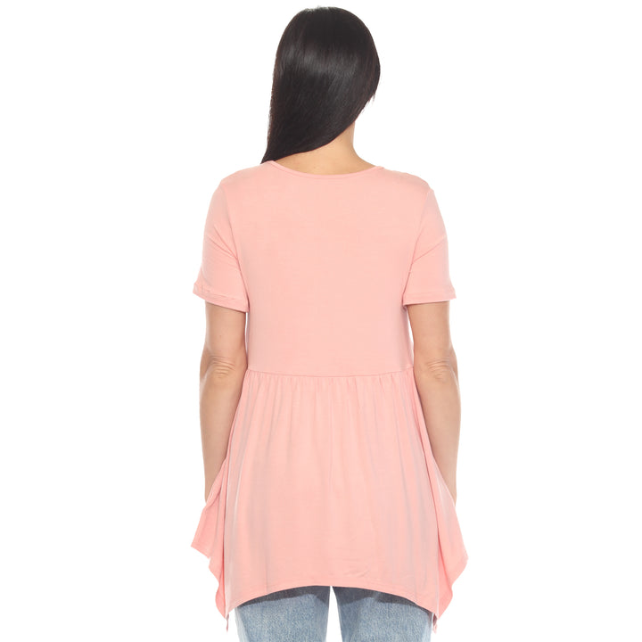 Women's Short Sleeve Shirred Front Knit Tunic Top with Pockets