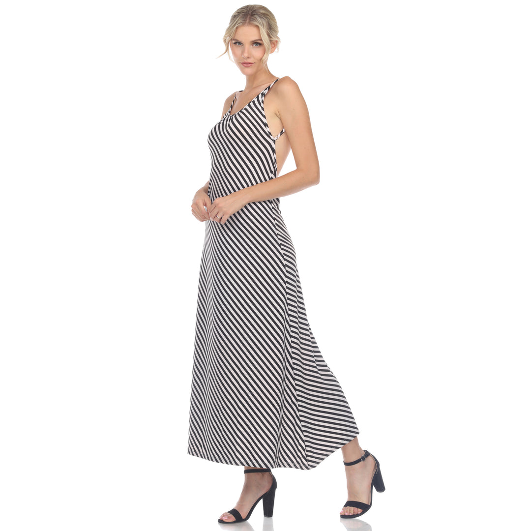 Women's Backless Striped Maxi Dress