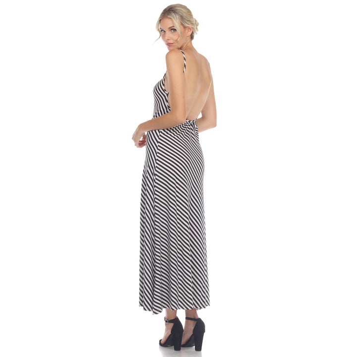 Women's Backless Striped Maxi Dress