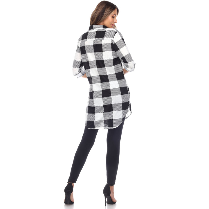 Women's Plaid Button Down Tunic Top