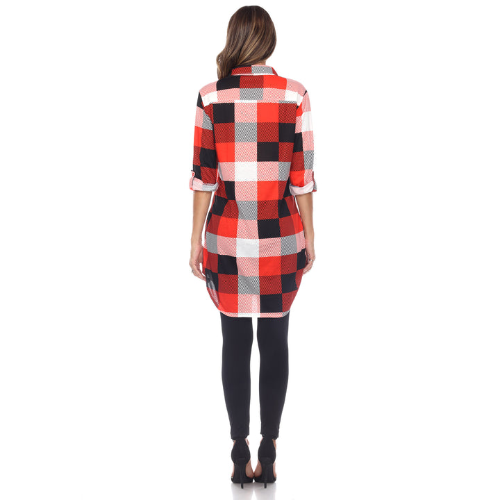 Women's Plaid Button Down Tunic Top