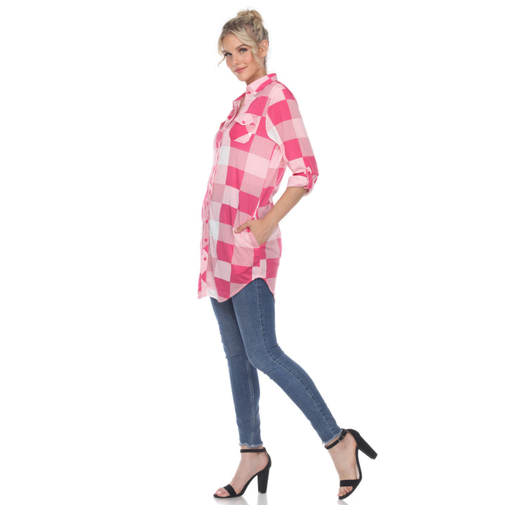 Women's Plaid Button Down Tunic Top