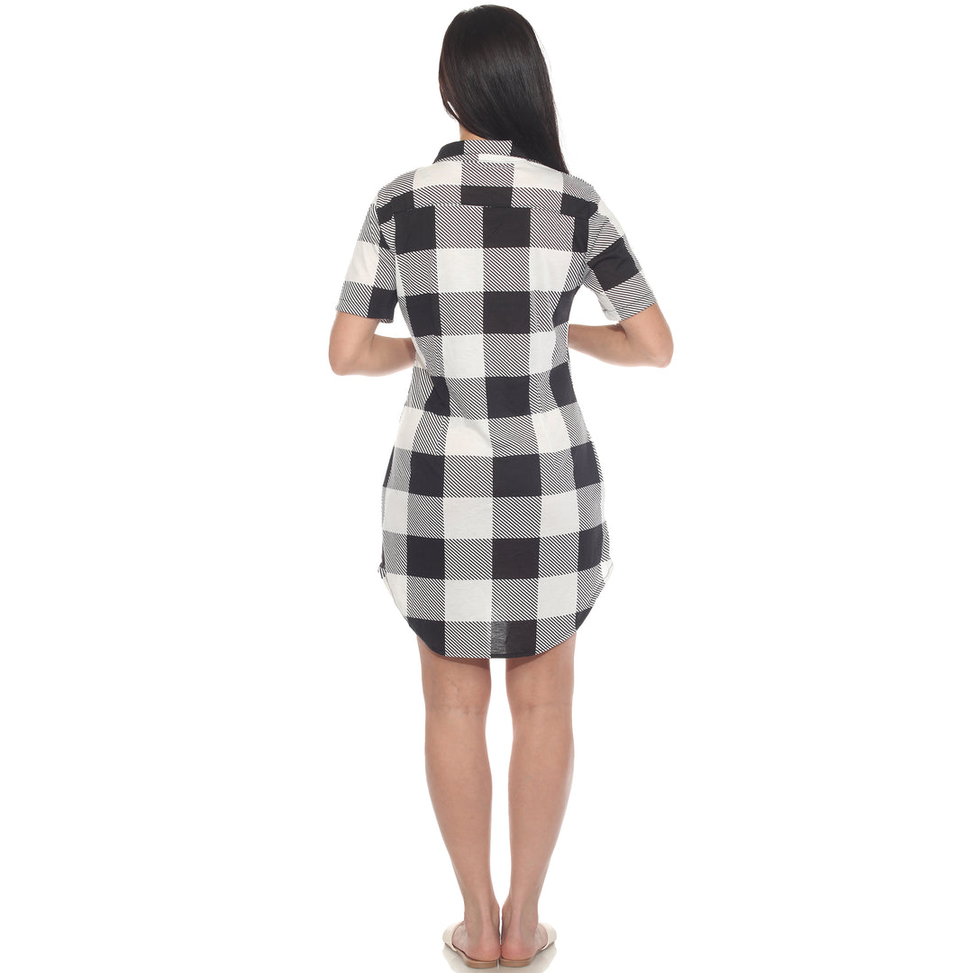 Women's Short Sleeve Plaid Button-Down Shirt Dress