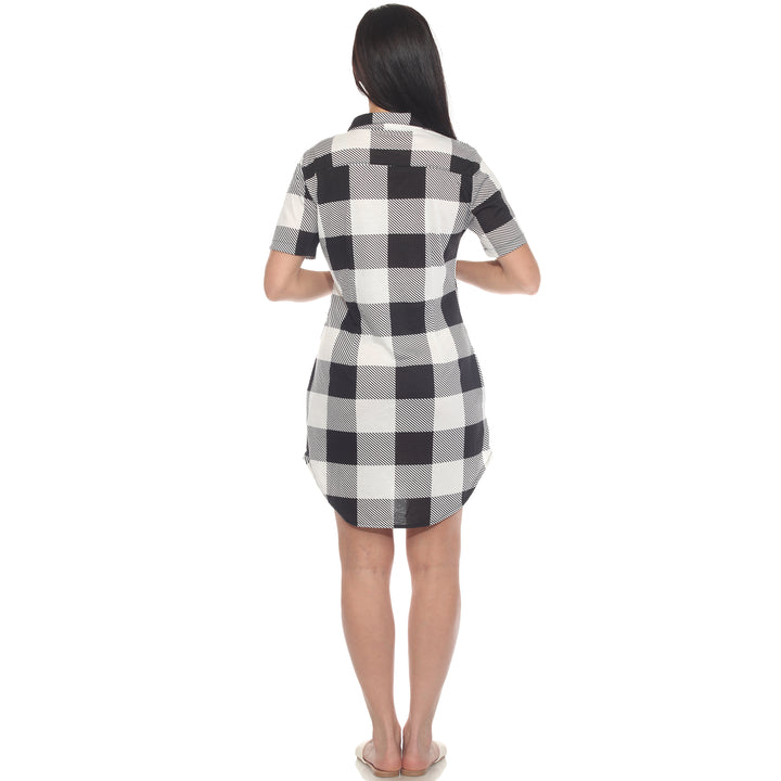 Women's Short Sleeve Plaid Button-Down Shirt Dress