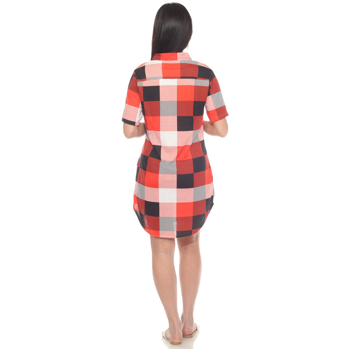 Women's Short Sleeve Plaid Button-Down Shirt Dress