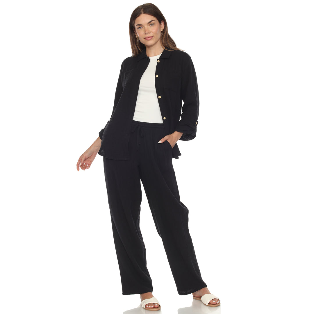 Women's Long Sleeve Button Down Cotton Gauze Set