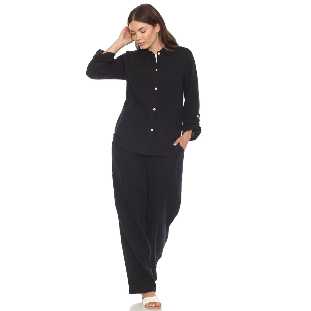 Women's Long Sleeve Button Down Cotton Gauze Set