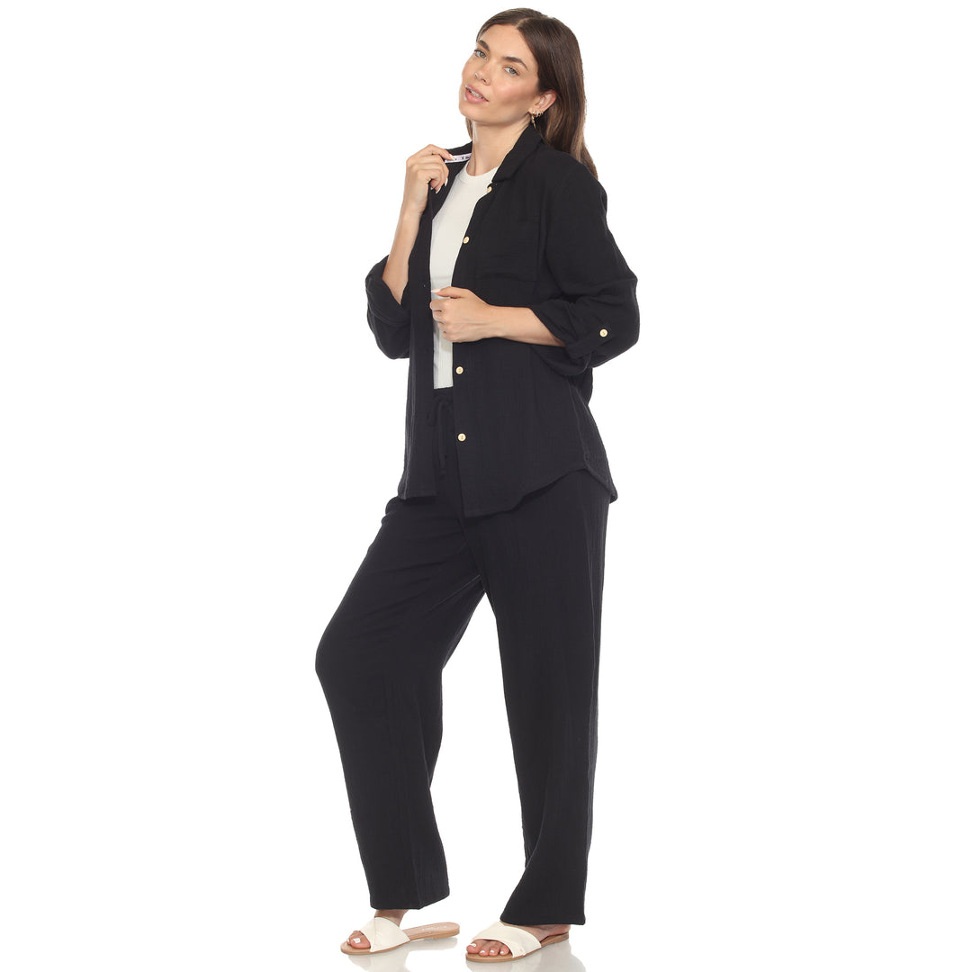 Women's Long Sleeve Button Down Cotton Gauze Set
