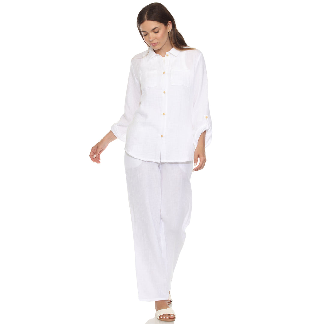 Women's Long Sleeve Button Down Cotton Gauze Set