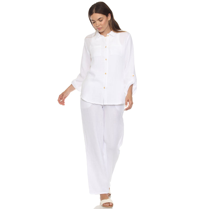 Women's Long Sleeve Button Down Cotton Gauze Set