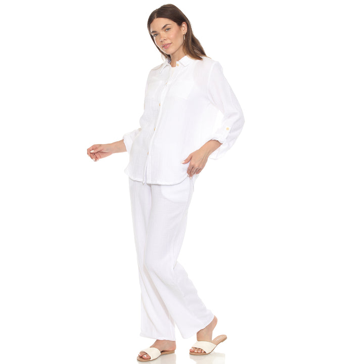Women's Long Sleeve Button Down Cotton Gauze Set