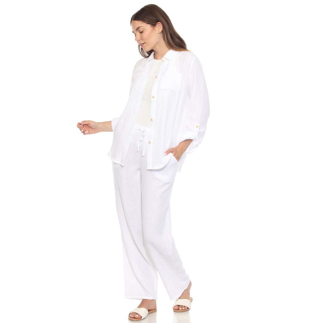 Women's Long Sleeve Button Down Cotton Gauze Set