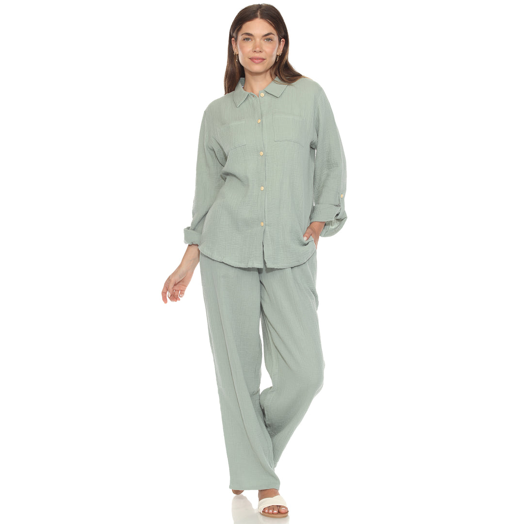 Women's Long Sleeve Button Down Cotton Gauze Set