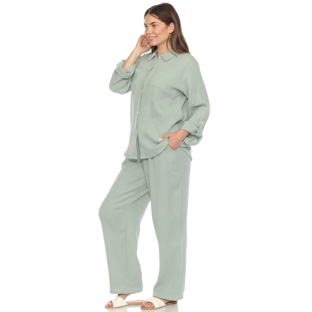 Women's Long Sleeve Button Down Cotton Gauze Set