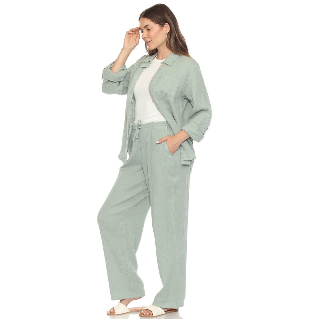 Women's Long Sleeve Button Down Cotton Gauze Set