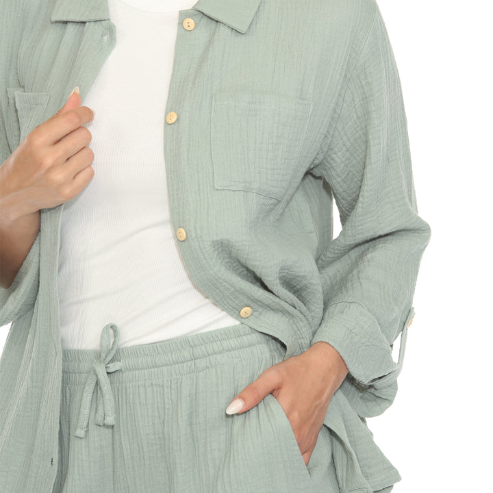 Women's Long Sleeve Button Down Cotton Gauze Set