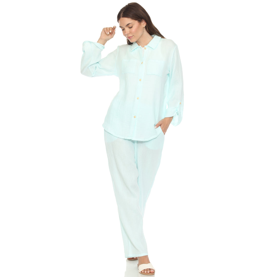 Women's Long Sleeve Button Down Cotton Gauze Set
