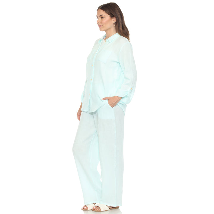 Women's Long Sleeve Button Down Cotton Gauze Set