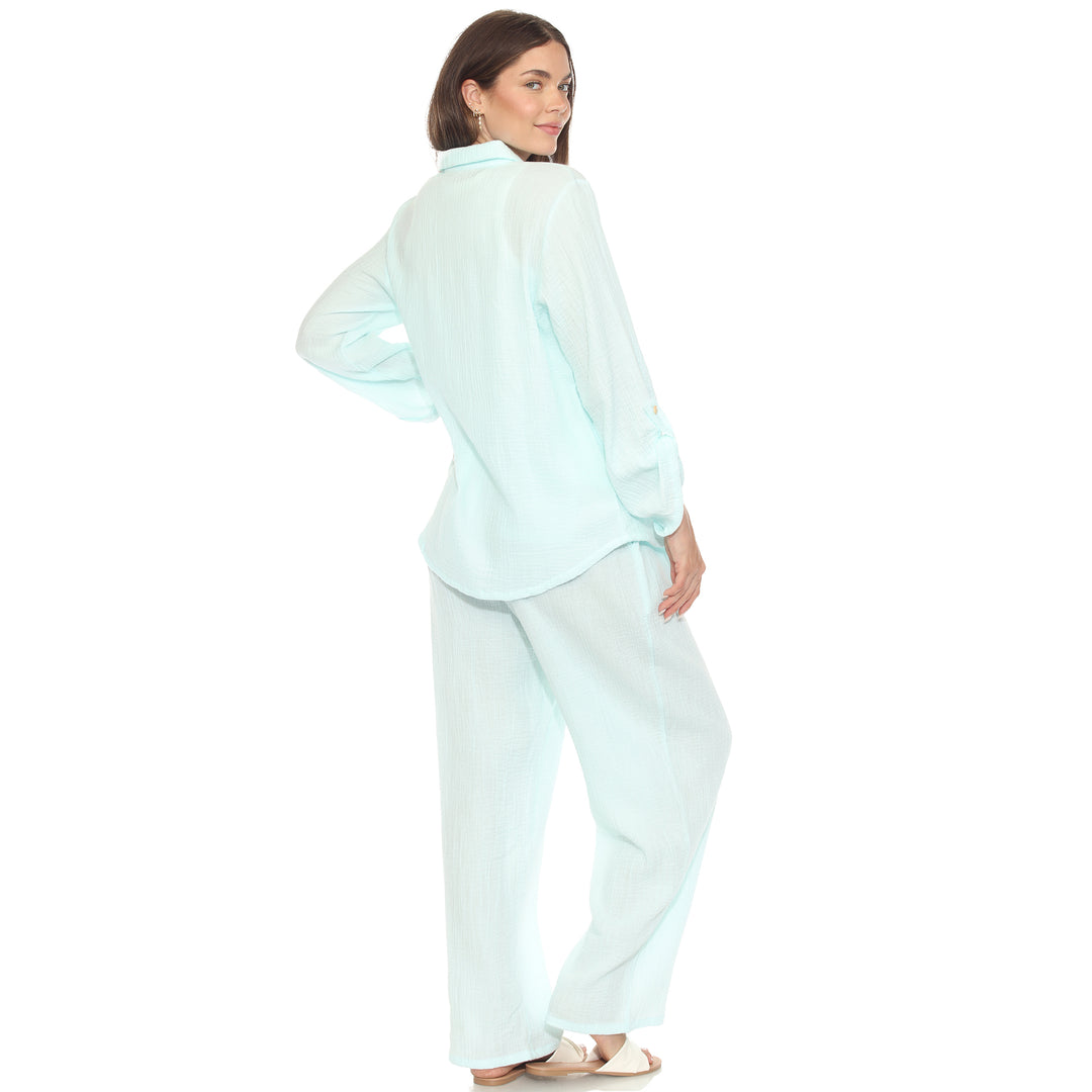 Women's Long Sleeve Button Down Cotton Gauze Set