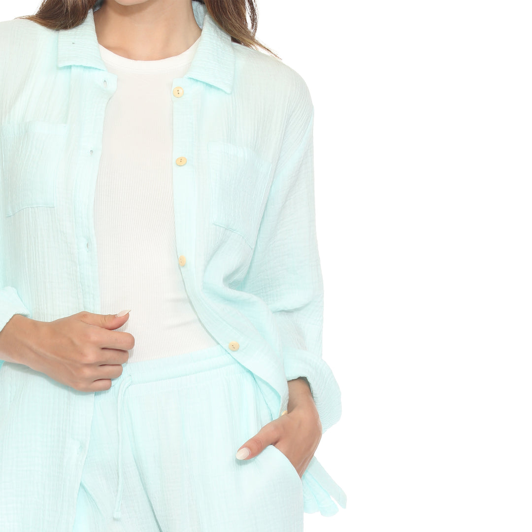 Women's Long Sleeve Button Down Cotton Gauze Set