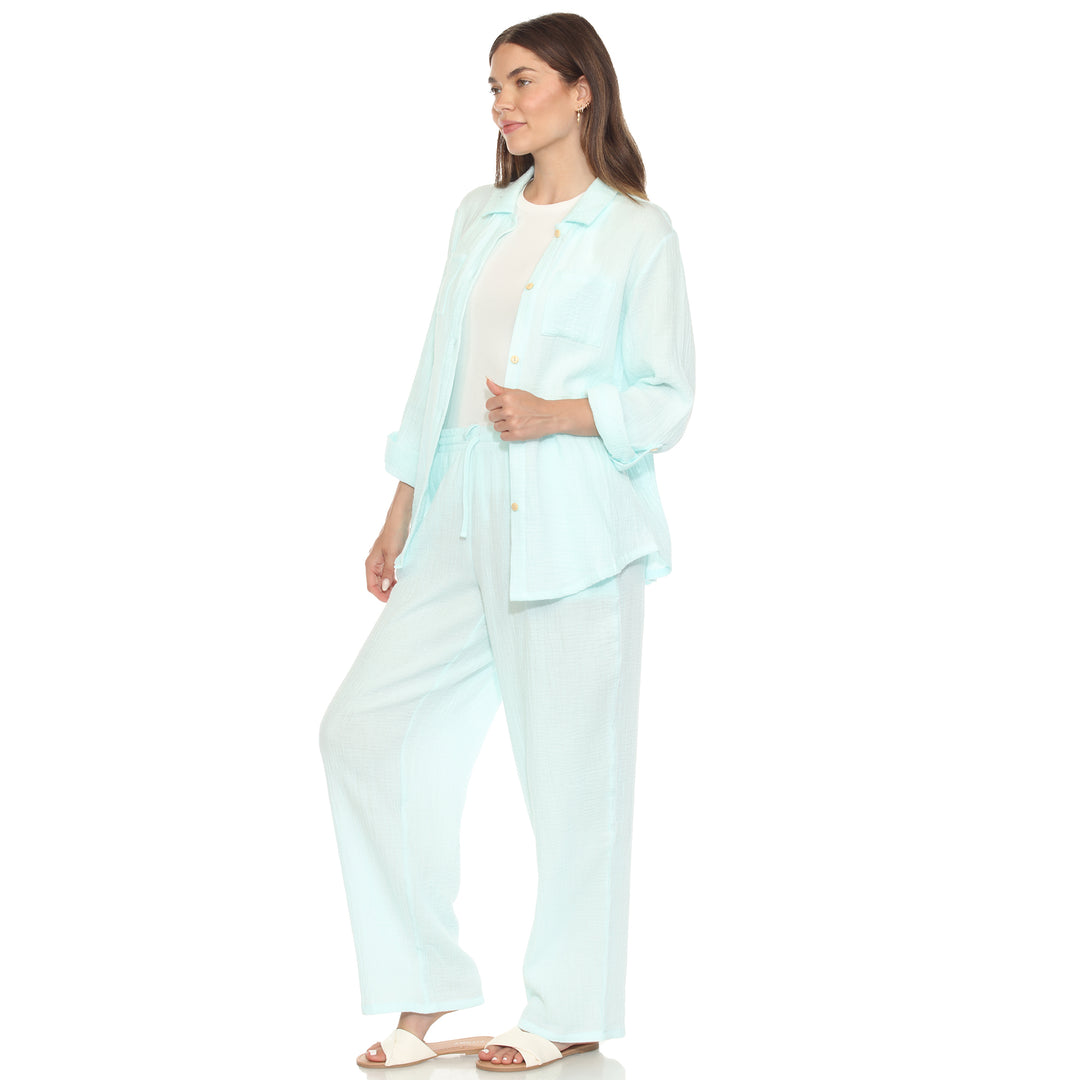 Women's Long Sleeve Button Down Cotton Gauze Set