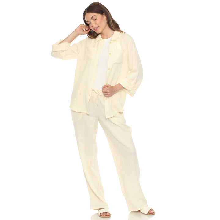 Women's Long Sleeve Button Down Cotton Gauze Set