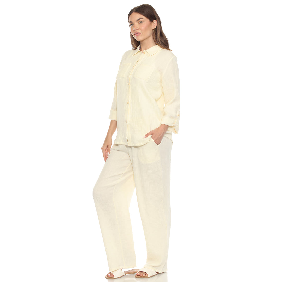 Women's Long Sleeve Button Down Cotton Gauze Set